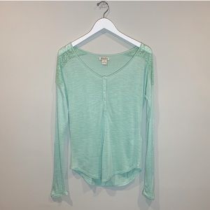 Lucky Brand Lace Henley Tee Mint